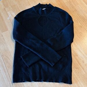 Black Ribbed Knit Sweater with Keyhole Detail